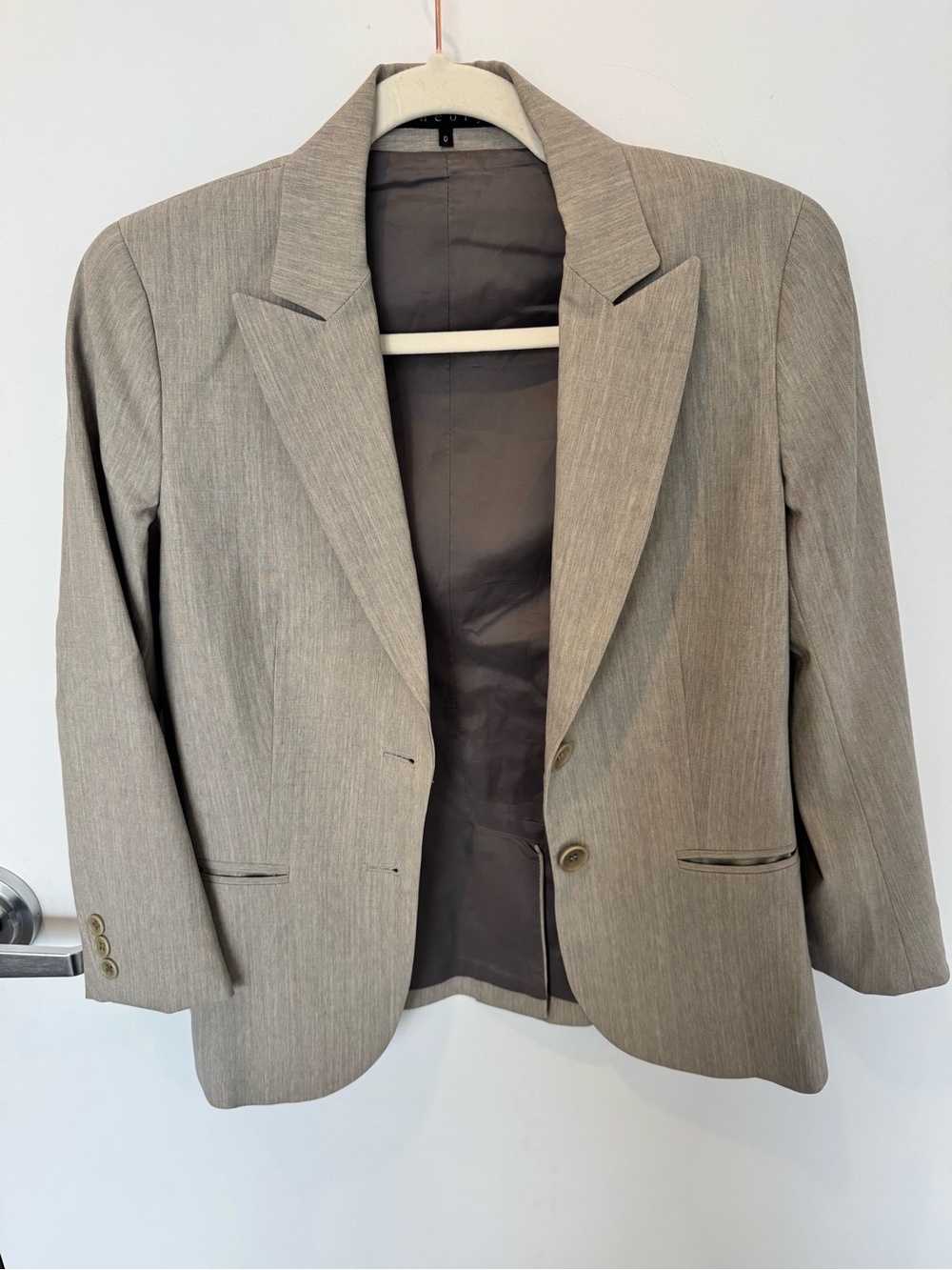 Theory Grey Heather Wool Blend Tailored Blazer Jacket - 0